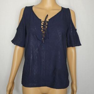 Nanette Lepore Cold Shoulder Lace Up Front Blouse